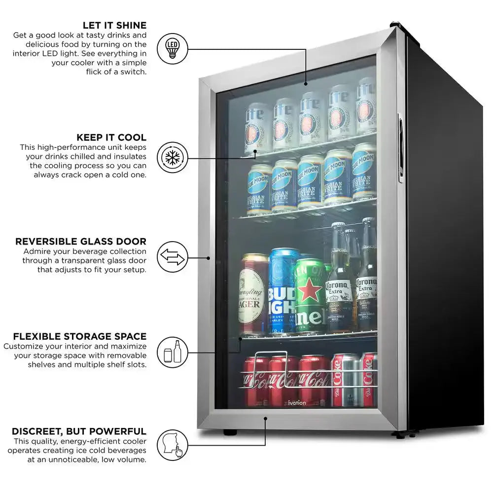 19 In. Single Zone 126-Cans Beverage Cooler in Stainless Steel | Fridge.com