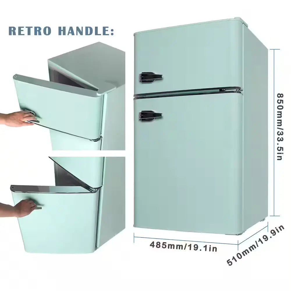 19.1 In. W 3.2 Cu. Ft. Retro Mini Refrigerator in Mint Green with Compact Freezer and 7 Temp Setting | Fridge.com