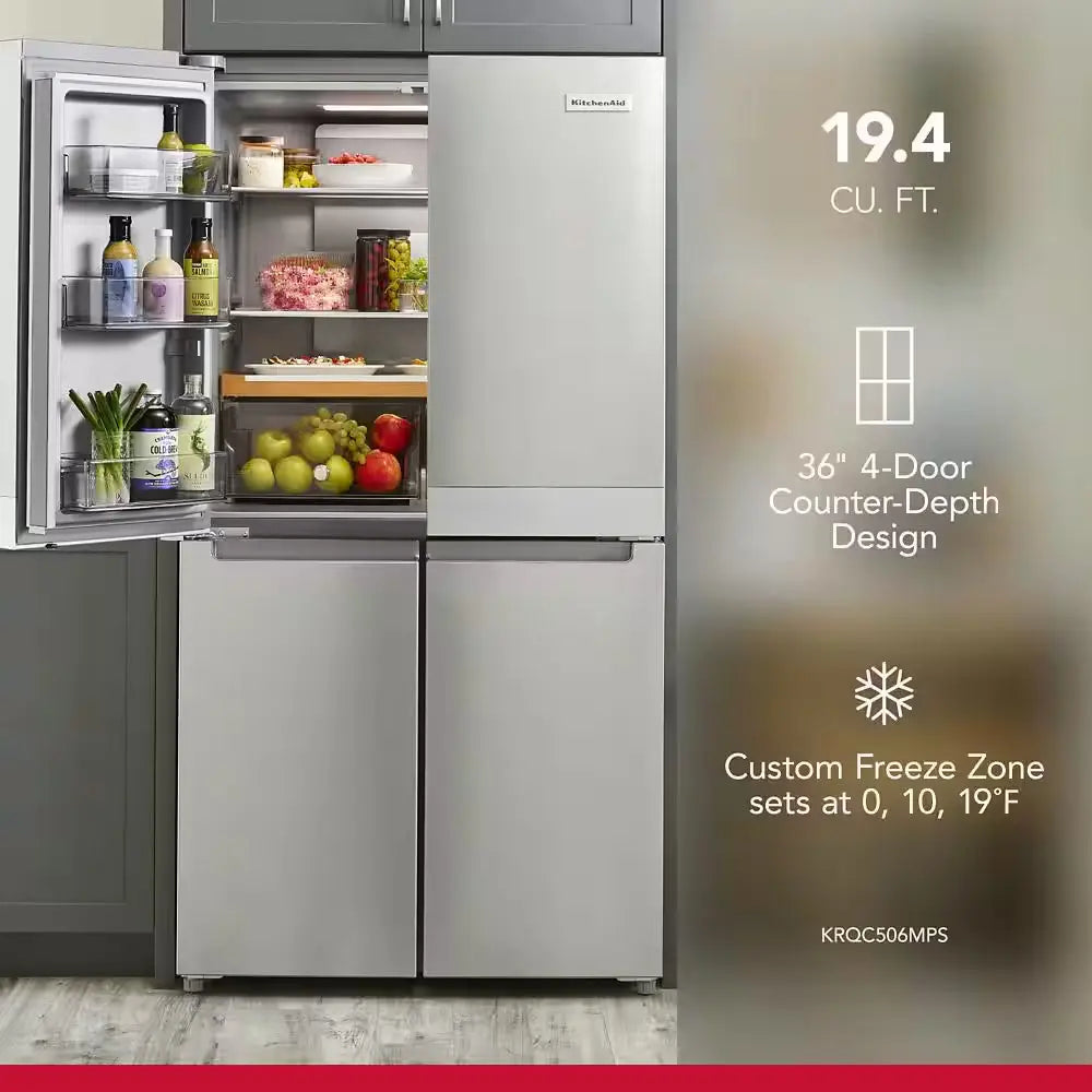 19.4 Cu. Ft. 36 In. W Counter-Depth 4-Door Refrigerator with Printshield Finish | Fridge.com