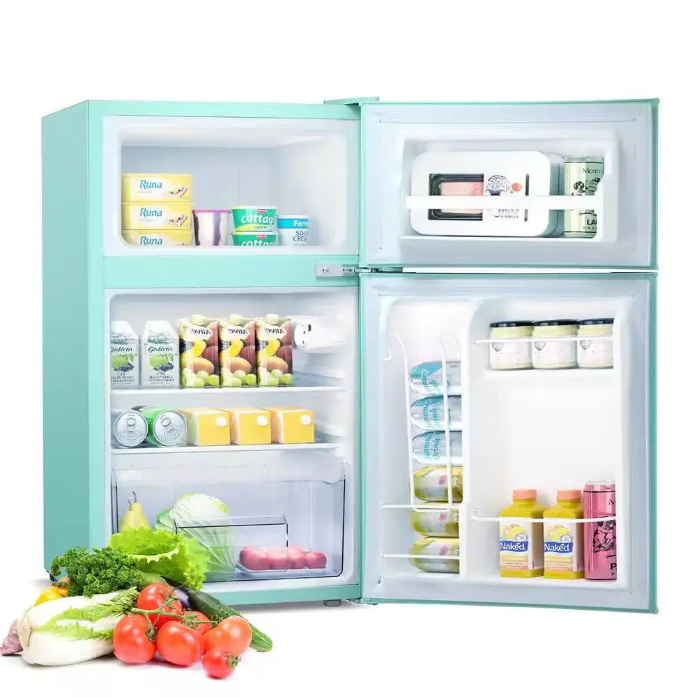 19.69 In. 3.2 Cu. Ft. 2-Door Retro Mini-Refrigerator in Green with Compact Freezer Low Noise Defrost | Fridge.com