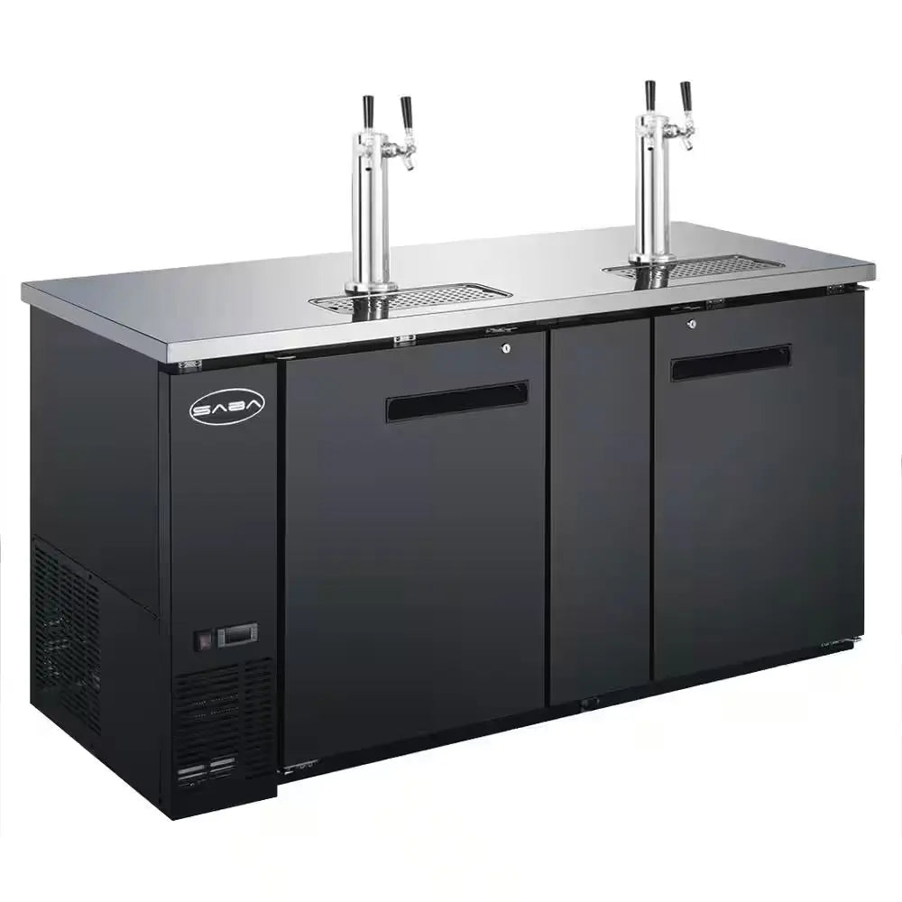 Three 1/2 Barrel Beer Keg Dispenser Refrigerator Cooler with 2 Double Tap Towers | Fridge.com