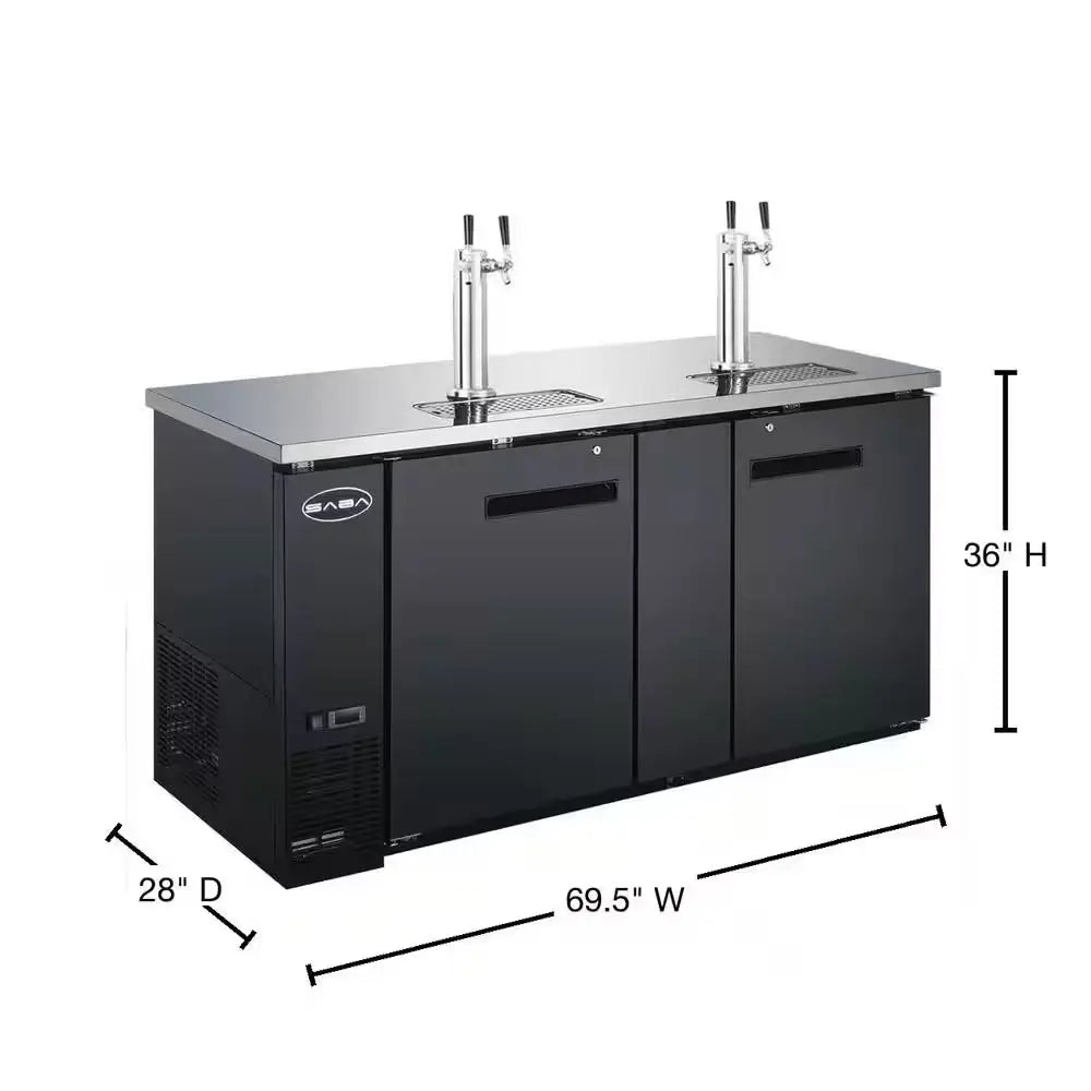 Three 1/2 Barrel Beer Keg Dispenser Refrigerator Cooler with 2 Double Tap Towers | Fridge.com