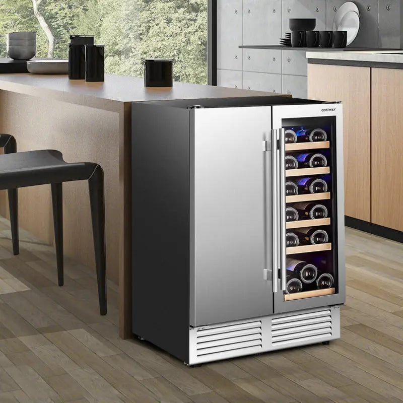 2-In-1 Beverage and Wine Cooler with Independent Temperature Control and LED Lights | Fridge.com