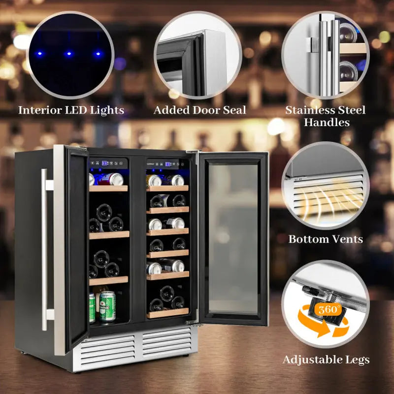 2-In-1 Beverage and Wine Cooler with Independent Temperature Control and LED Lights | Fridge.com