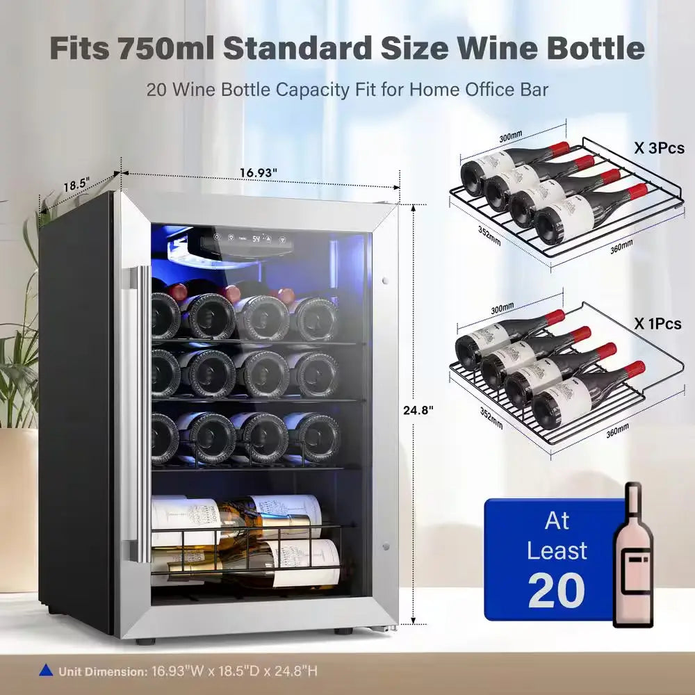 20-Bottle Freestanding Compressor Wine Cooler Refrigerator Fridge Cellar Cooling Unit in Stainless Steel Frost Free | Fridge.com