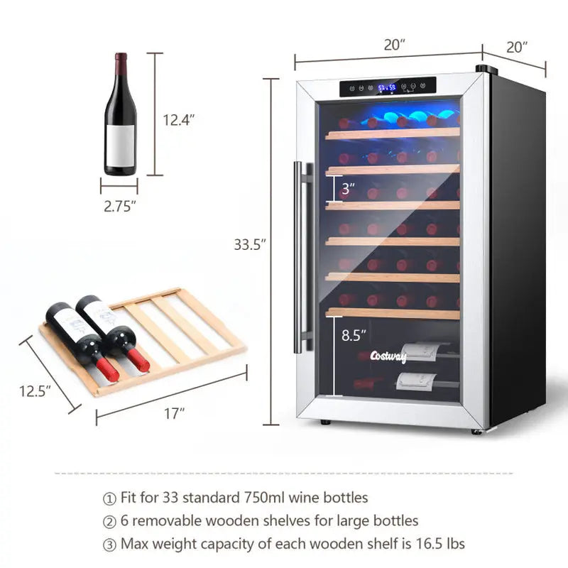 20 Inch Wine Refrigerator for 33 Bottles and Tempered Glass Door | Fridge.com