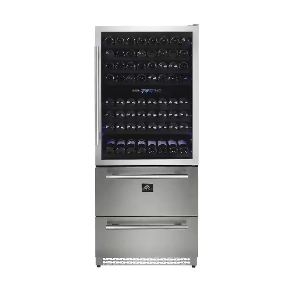 Capraia 30 In. Triple Zone 144/200 Bottles-Cans Freestanding Wine Cooler with Compressor in Stainless Steel | Fridge.com