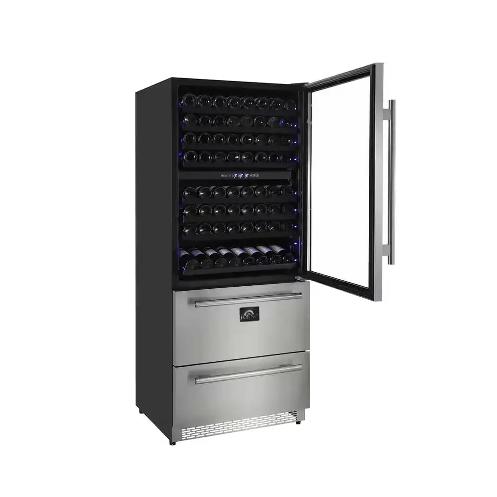 Capraia 30 In. Triple Zone 144/200 Bottles-Cans Freestanding Wine Cooler with Compressor in Stainless Steel | Fridge.com