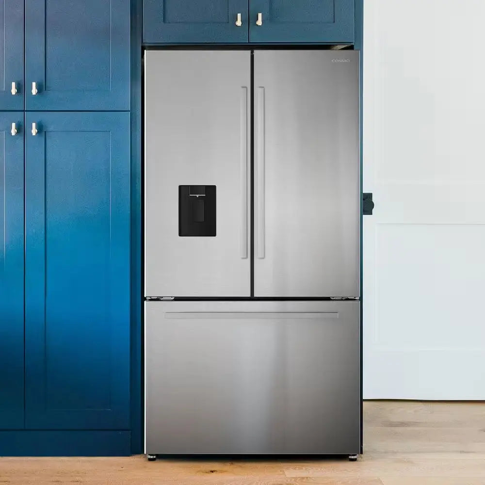 22.4 Cu. Ft. 3-Door French Door Refrigerator with Water Dispenser and Ice Maker in Stainless Steel, Counter Depth | Fridge.com