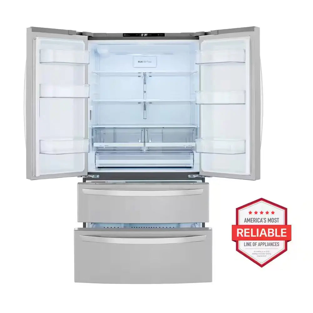 23 Cu. Ft. 4-Door French Door Refrigerator with Internal Water Dispenser in Print Proof Stainless Steel, Counter Depth | Fridge.com