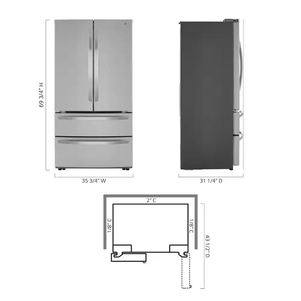 23 Cu. Ft. 4-Door French Door Refrigerator with Internal Water Dispenser in Print Proof Stainless Steel, Counter Depth | Fridge.com