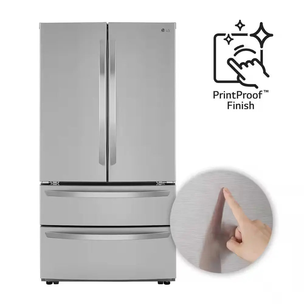 23 Cu. Ft. 4-Door French Door Refrigerator with Internal Water Dispenser in Print Proof Stainless Steel, Counter Depth | Fridge.com