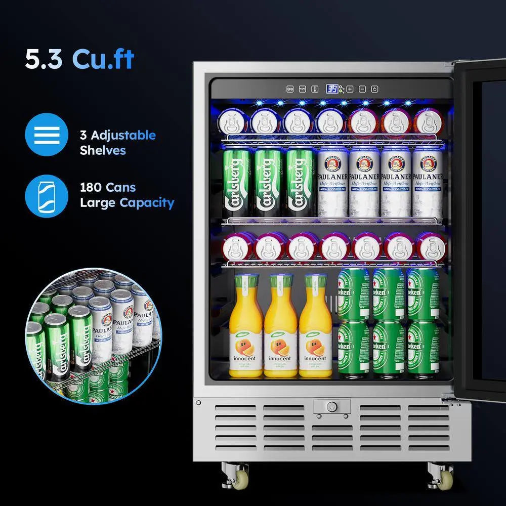 23.2 In. Single Zone 180-Cans Beverage and Wine Cooler in Silver | Fridge.com