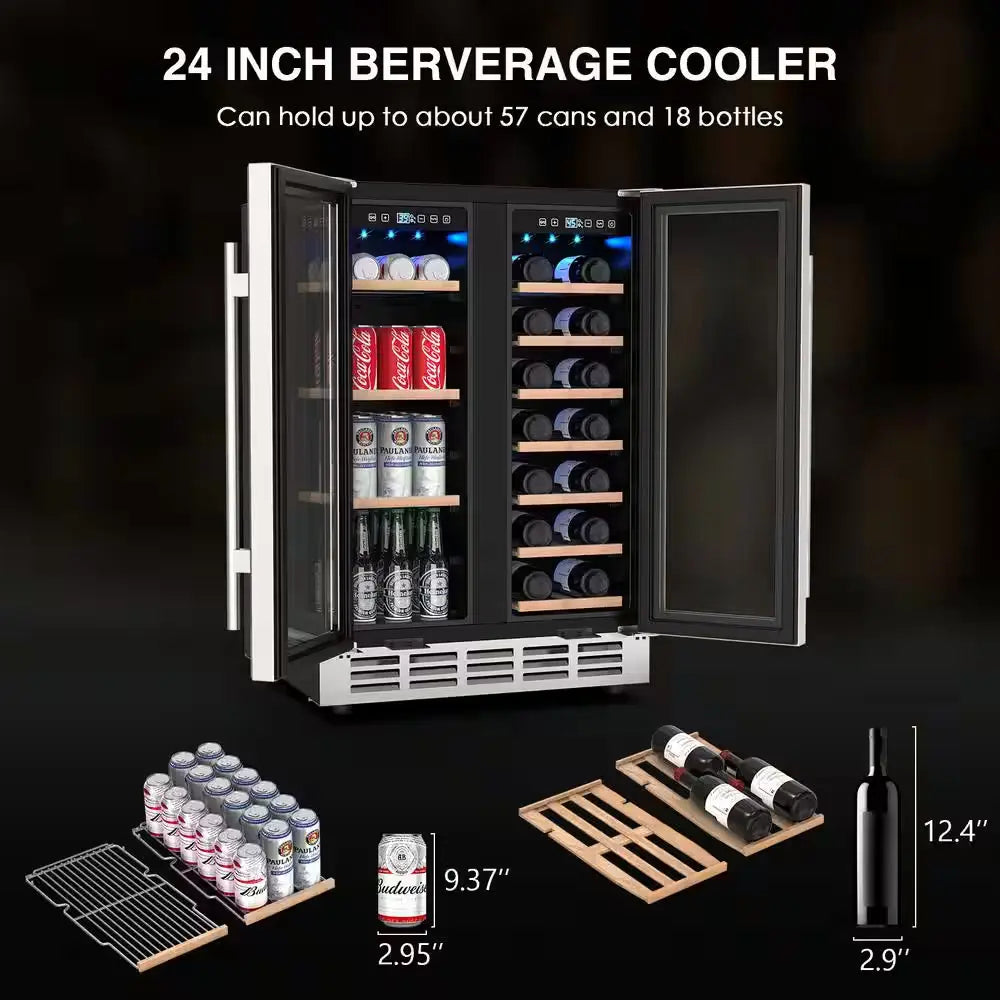 23.4 In. Dual Zone 20-Wine Bottles and 57-Cans Beverage and Wine Cooler in Silver with Safety Locks | Fridge.com