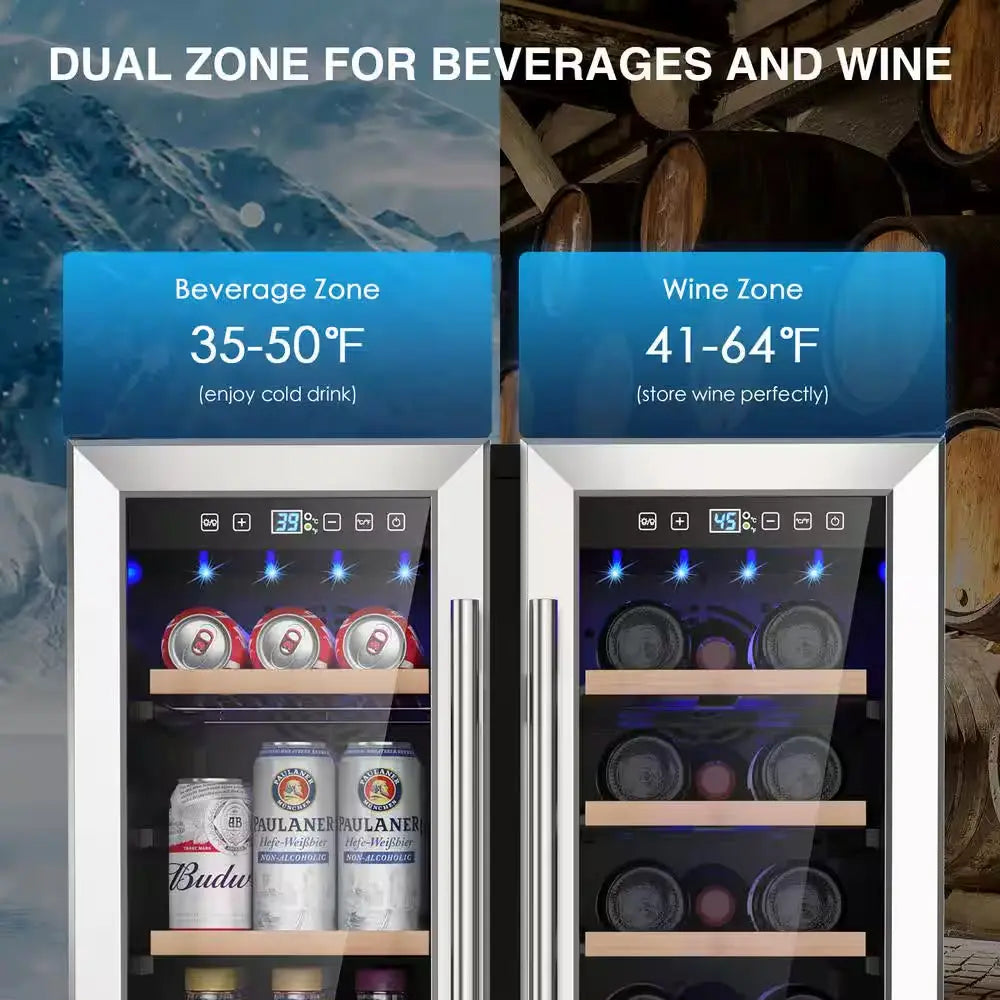 23.4 In. Dual Zone 20-Wine Bottles and 57-Cans Beverage and Wine Cooler in Silver with Safety Locks | Fridge.com