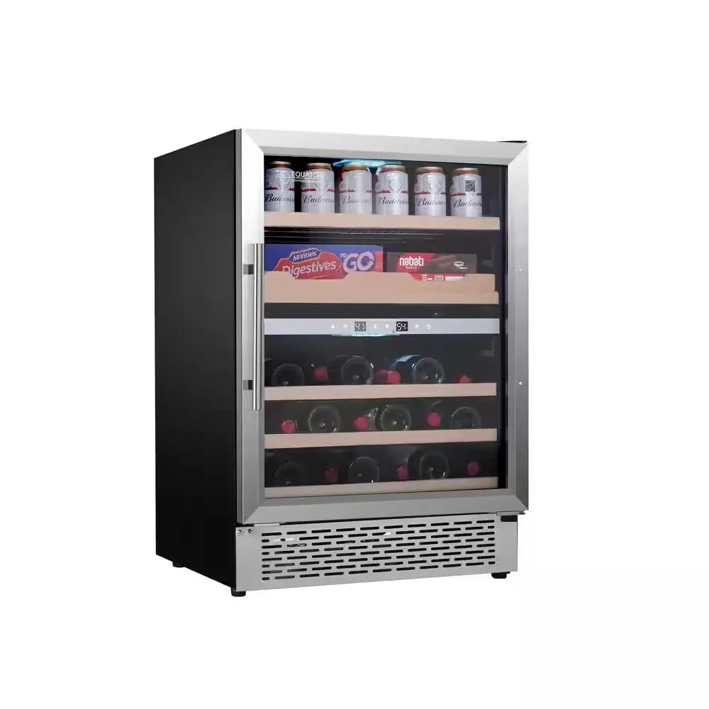 23.4 In. Luxury Hybrid Dual Temperature Zone Gourmet Center Beverage Cooler 43-Bottle+ Cans+ Fine Foods 110V, Stainless | Fridge.com