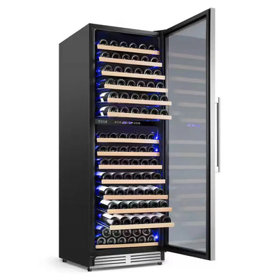 23.54 in Dual Zone Cellar Cooling Unit in Silver 154-Wine Bottles Two Shapes of Door Handles Removable Shelves Blue Leds | Fridge.com