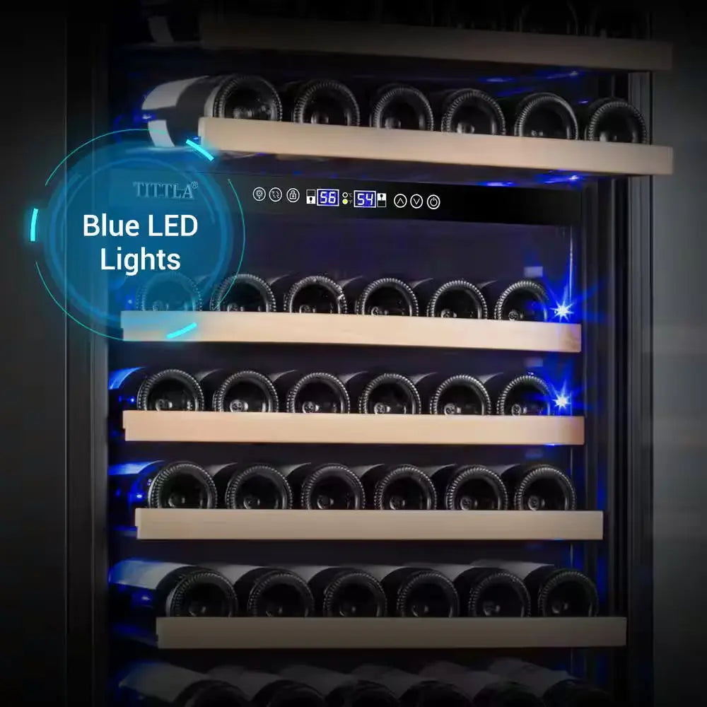 23.54 in Dual Zone Cellar Cooling Unit in Silver 154-Wine Bottles Two Shapes of Door Handles Removable Shelves Blue Leds | Fridge.com