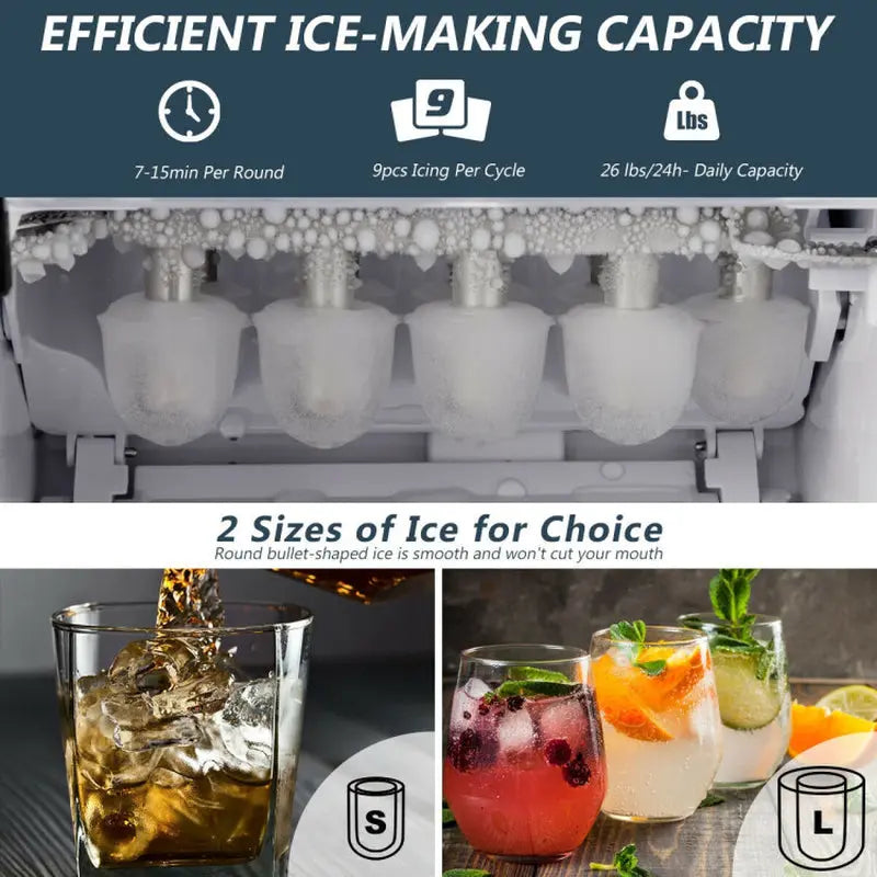 Stainless Steel 26 Lbs/24 H Self-Clean Countertop Ice Maker Machine | Fridge.com