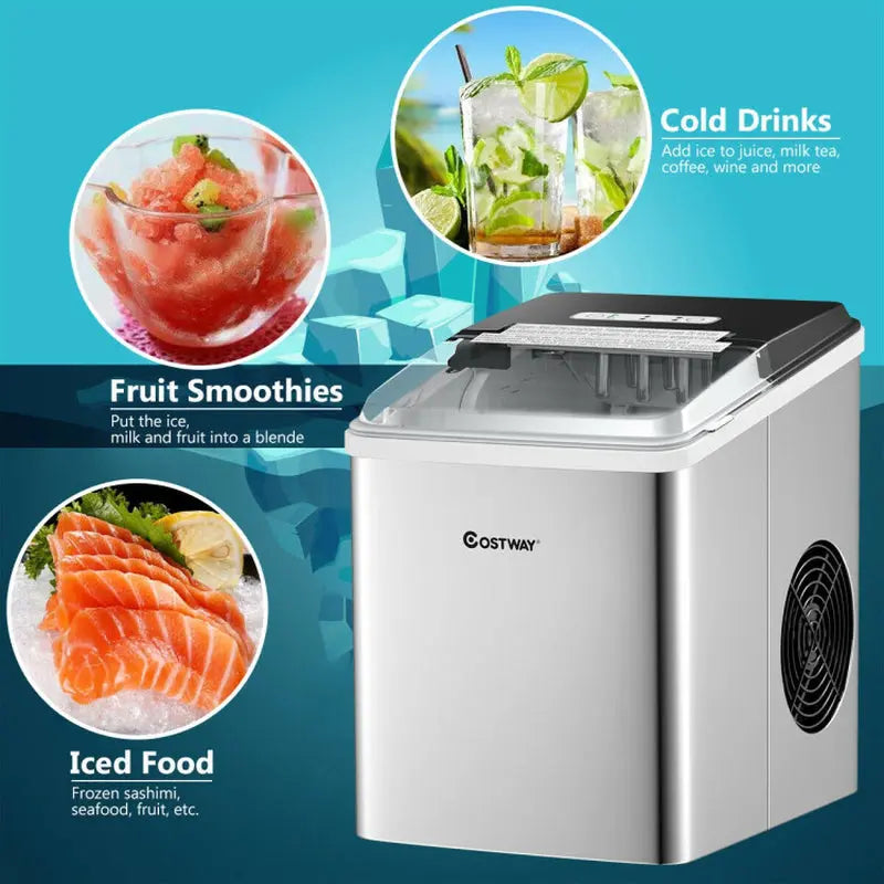 Stainless Steel 26 Lbs/24 H Self-Clean Countertop Ice Maker Machine | Fridge.com