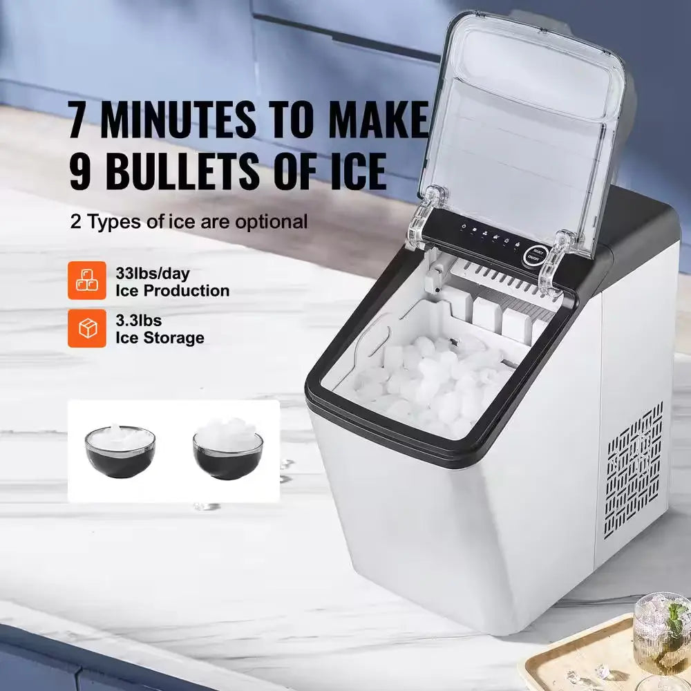 Countertop Ice Maker 33 Lb./24 H Self-Cleaning Portable Ice Maker 2 Ways Water Refill Ice Machine with 2 Size Bullet Ice | Fridge.com