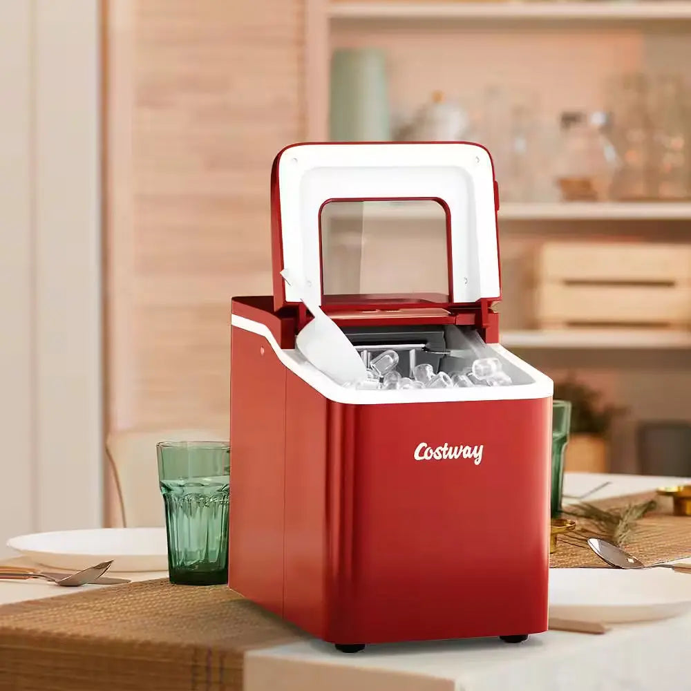 9 In. W 26 Lbs./24-Hour Countertop Portable Ice Maker Self-Cleaning Wit-Hour Scoop in Red | Fridge.com