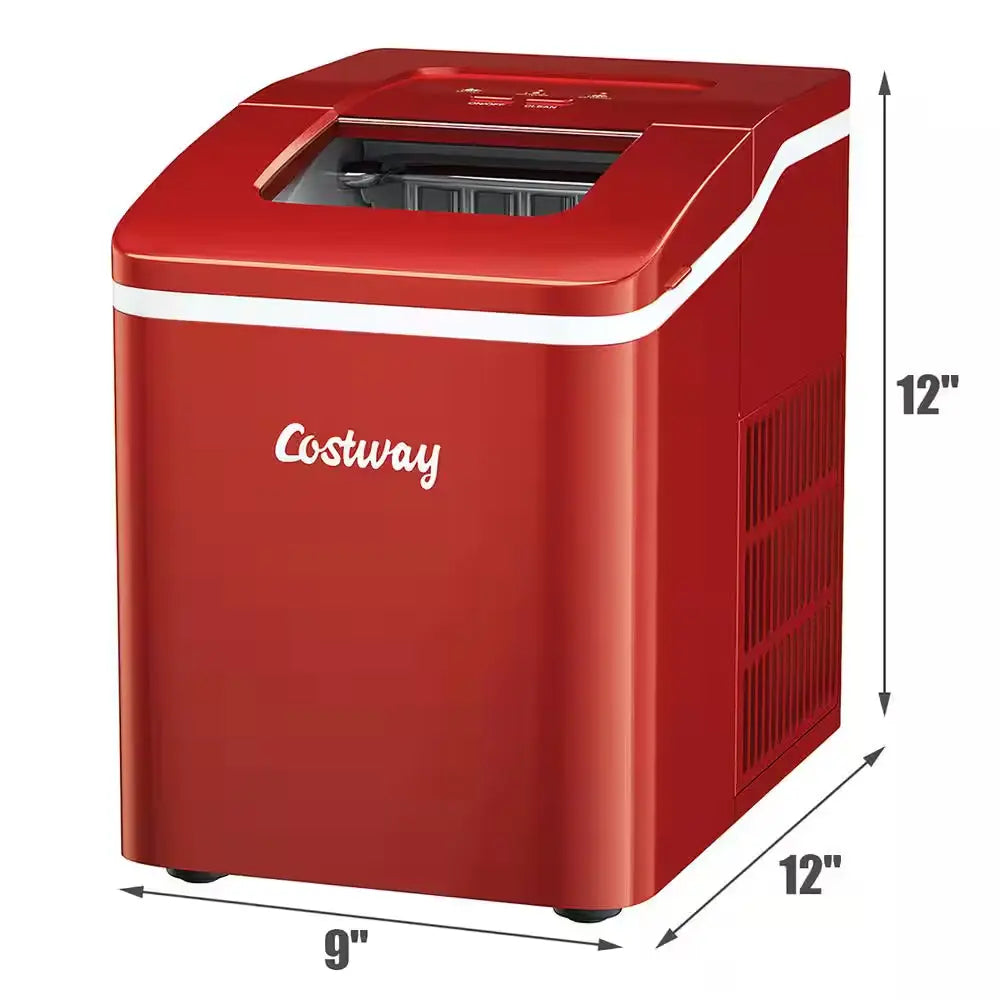 9 In. W 26 Lbs./24-Hour Countertop Portable Ice Maker Self-Cleaning Wit-Hour Scoop in Red | Fridge.com