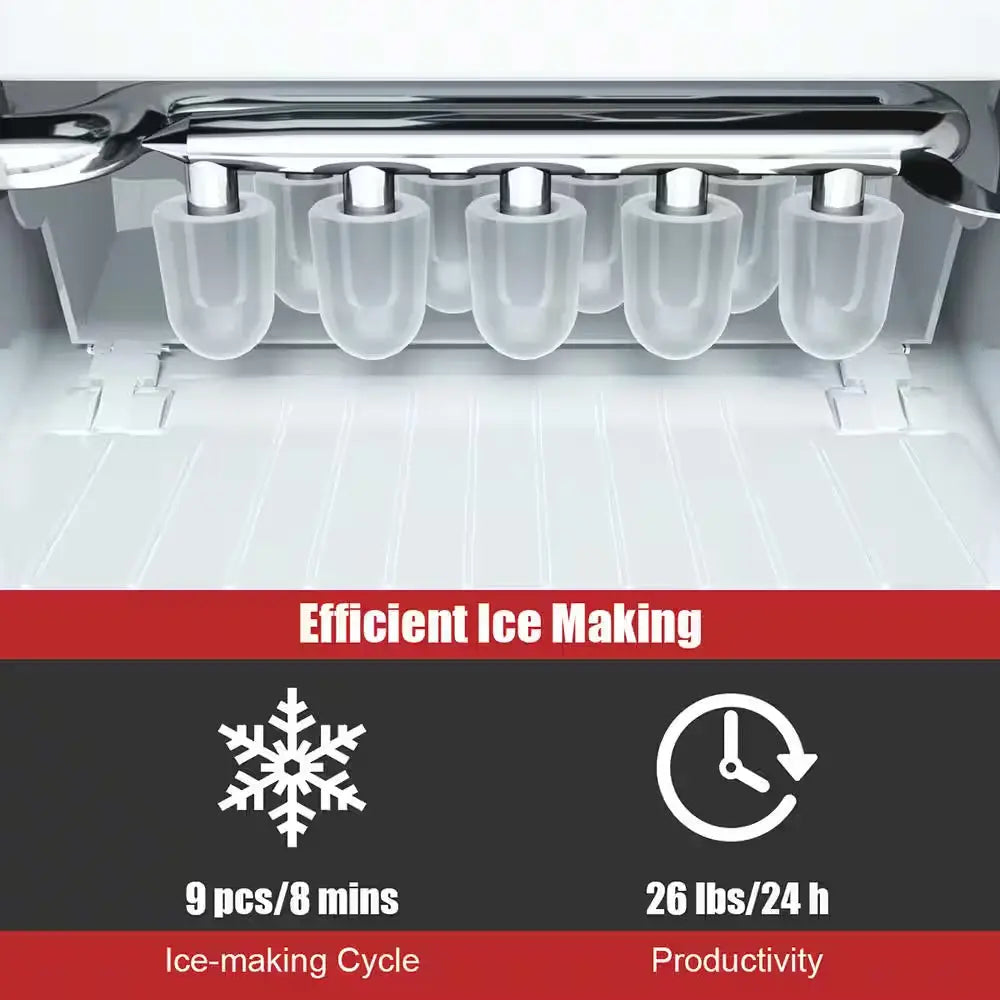 9 In. W 26 Lbs./24-Hour Countertop Portable Ice Maker Self-Cleaning Wit-Hour Scoop in Red | Fridge.com