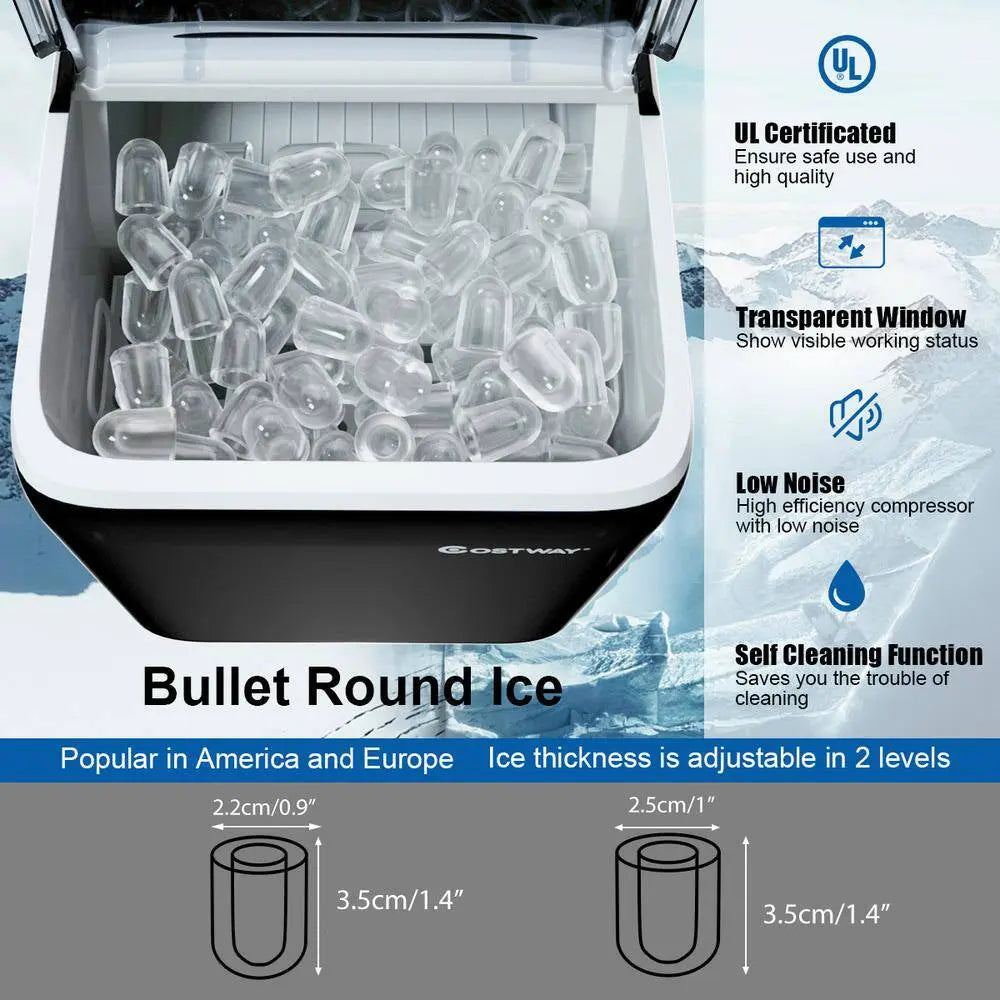 10.5 In. 44 Lbs./24 Hour Portable Ice Maker Self-Clean with Scoop in Black | Fridge.com