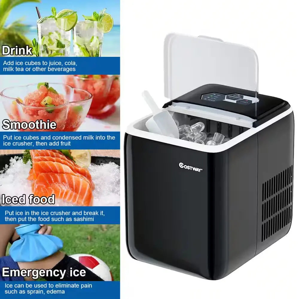 10.5 In. 44 Lbs./24 Hour Portable Ice Maker Self-Clean with Scoop in Black | Fridge.com