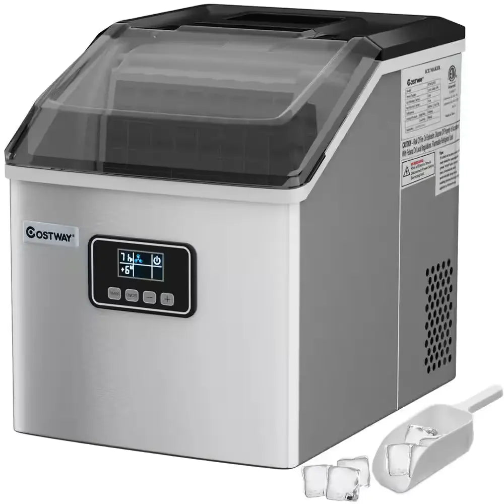 11.5 In. W 48 Lbs./24-Hour Portable Ice Maker in Silver Self-Clean Wit-Hour LCD Display | Fridge.com