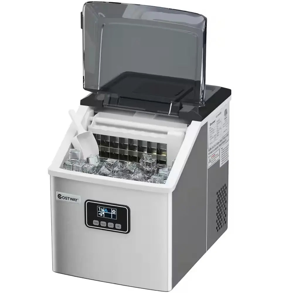 11.5 In. W 48 Lbs./24-Hour Portable Ice Maker in Silver Self-Clean Wit-Hour LCD Display | Fridge.com