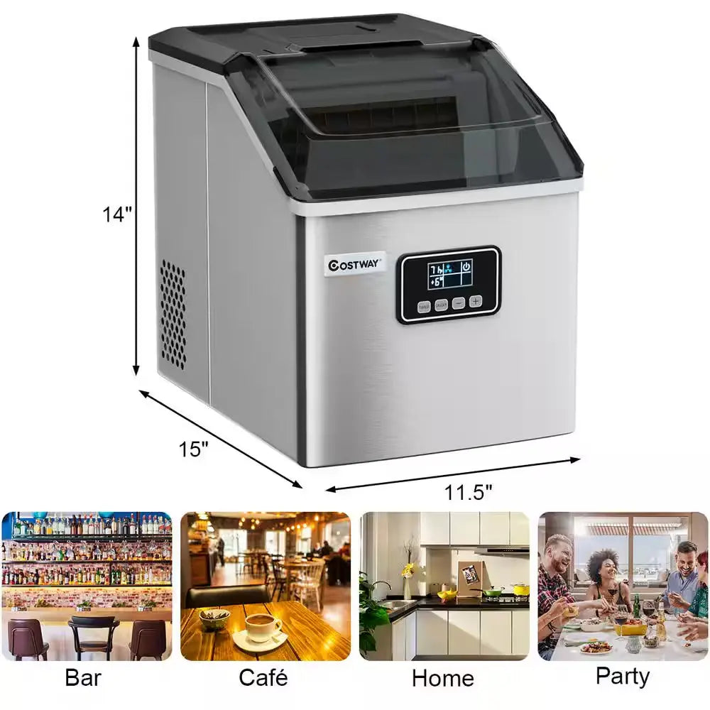 11.5 In. W 48 Lbs./24-Hour Portable Ice Maker in Silver Self-Clean Wit-Hour LCD Display | Fridge.com