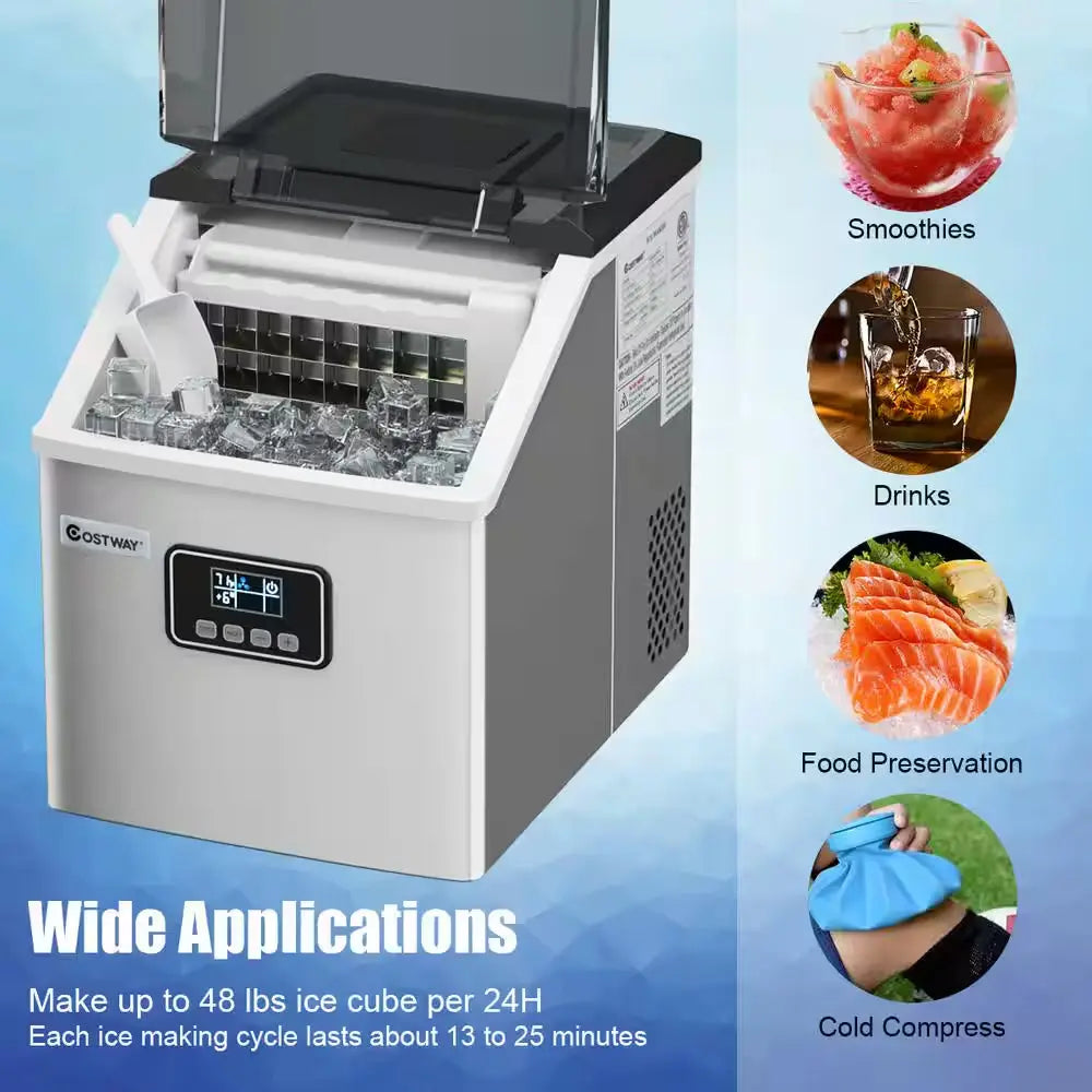 11.5 In. W 48 Lbs./24-Hour Portable Ice Maker in Silver Self-Clean Wit-Hour LCD Display | Fridge.com