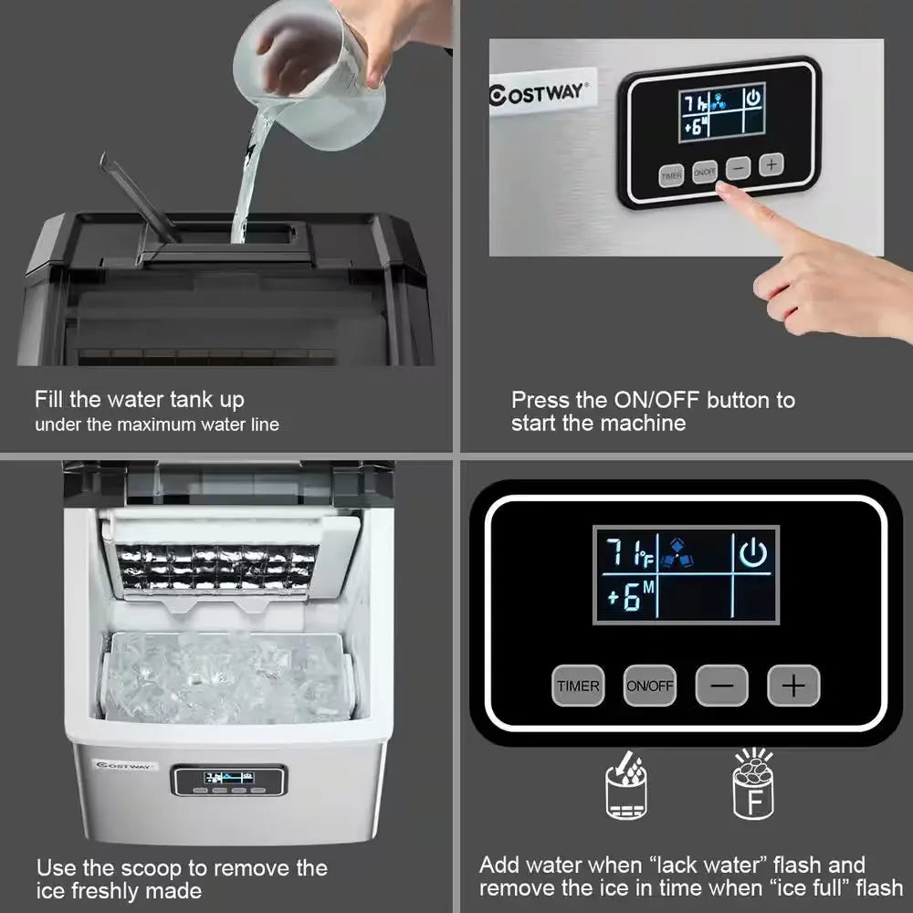 11.5 In. W 48 Lbs./24-Hour Portable Ice Maker in Silver Self-Clean Wit-Hour LCD Display | Fridge.com