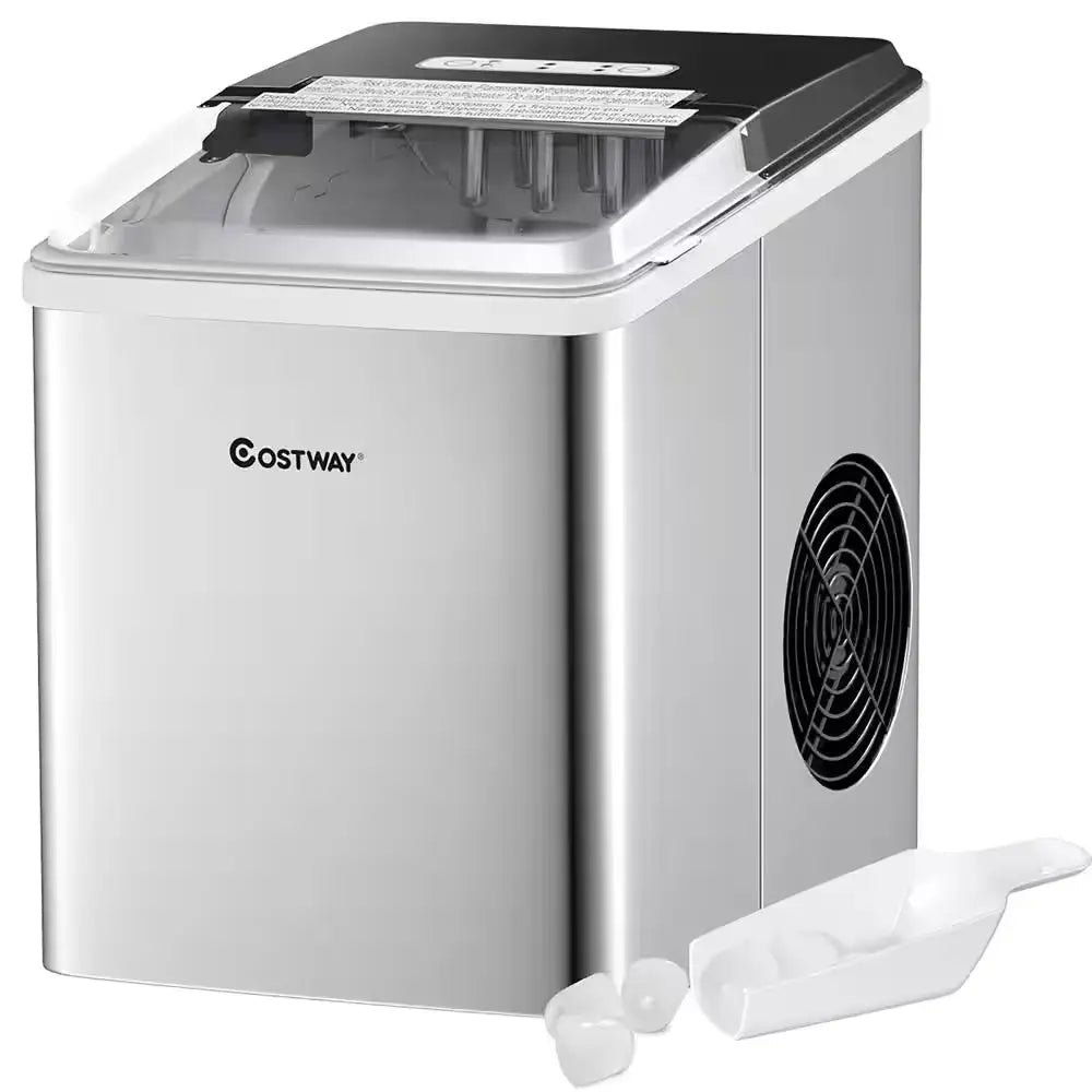 9 In. W 26 Lbs./24-Hour Portable Ice Maker in Silver Self-Clean with Scoop | Fridge.com