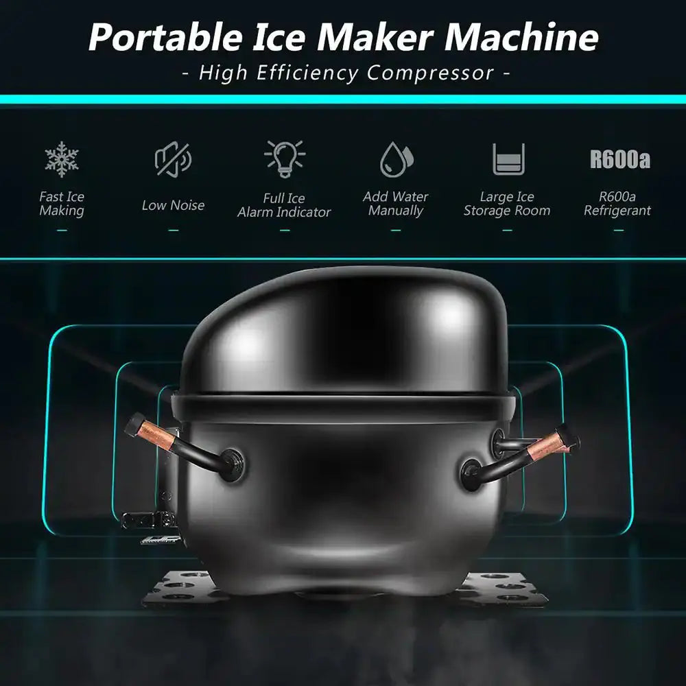 9 In. W 26 Lbs./24-Hour Portable Ice Maker in Silver Self-Clean with Scoop | Fridge.com