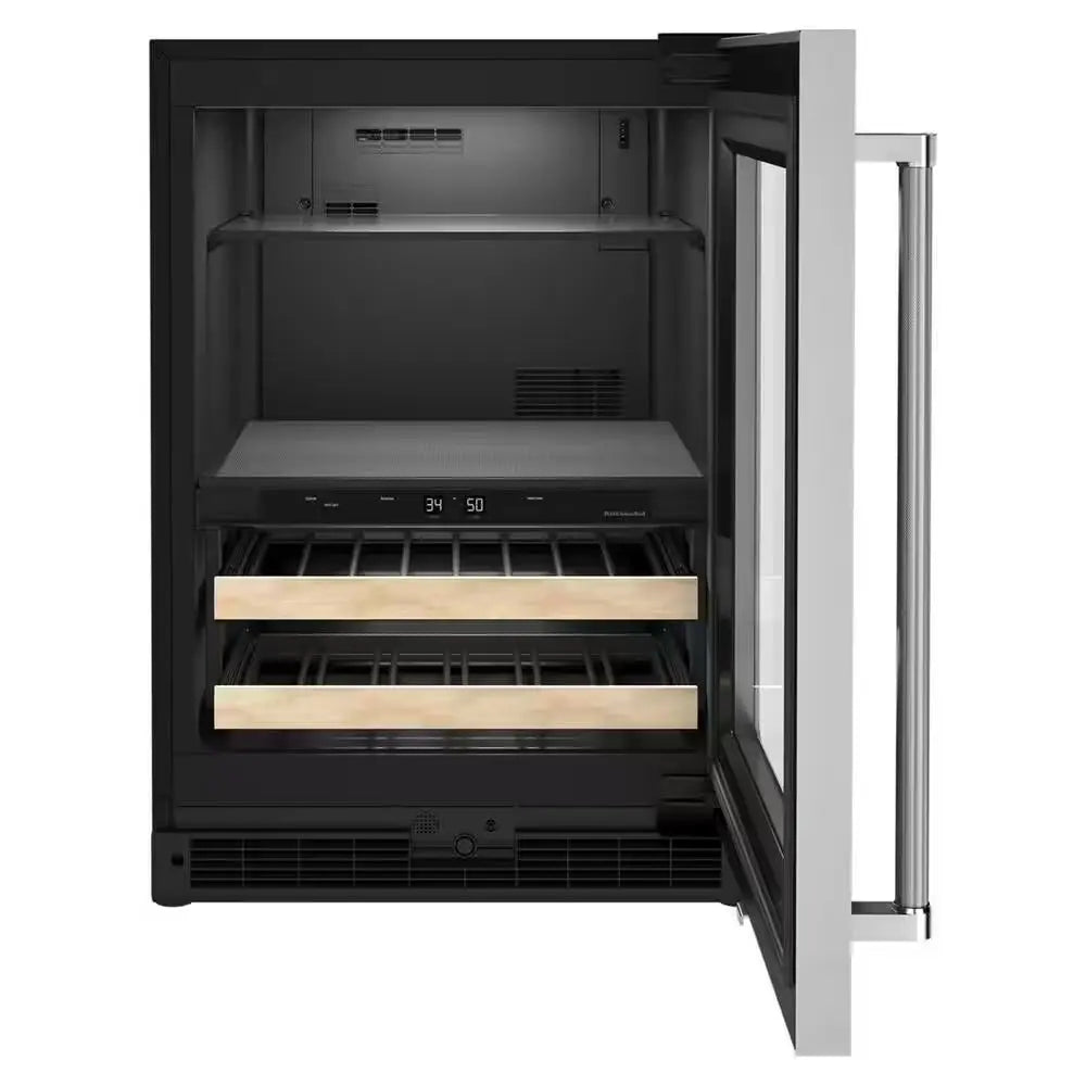 24 In. 14-Bottle Wine and Beverage Cooler in Black Cabinet with Stainless Door | Fridge.com