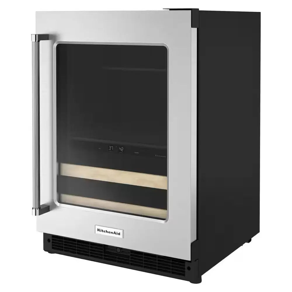 24 In. 14-Bottle Wine and Beverage Cooler in Black Cabinet with Stainless Door | Fridge.com