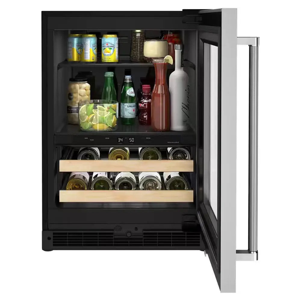 24 In. 14-Bottle Wine and Beverage Cooler in Black Cabinet with Stainless Door | Fridge.com