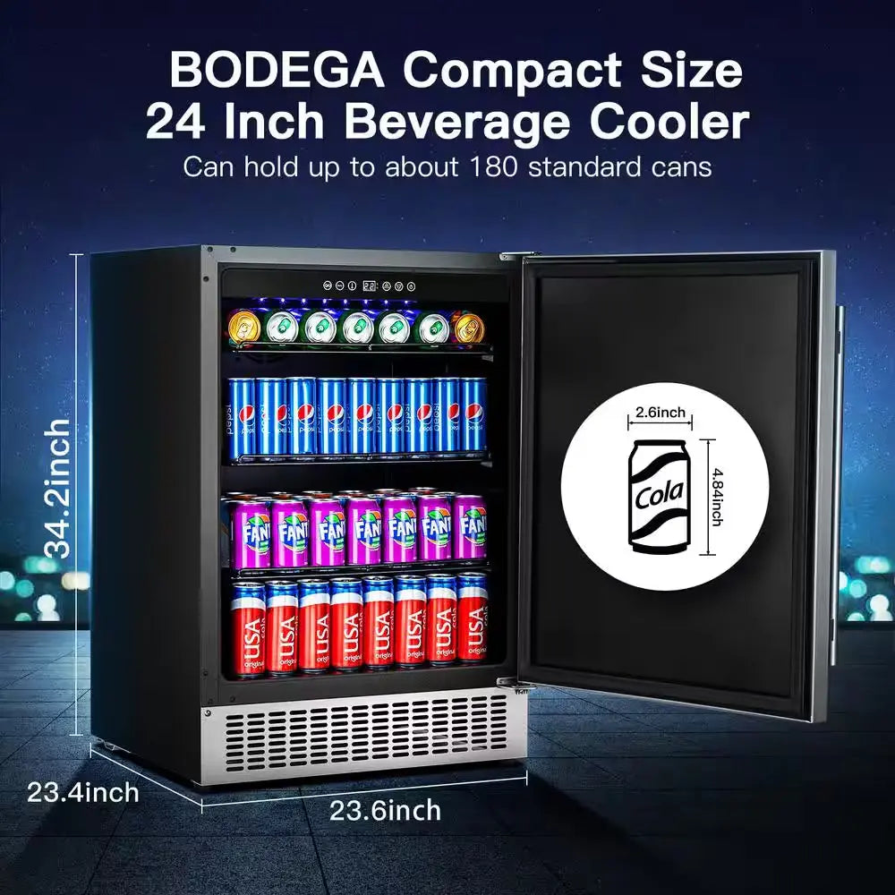 24 In. 150-Cans(24 Oz.) Single Zone Beverage Cooler Beer Refrigerator Built-In or Freestanding Fridge in Stainless Steel | Fridge.com