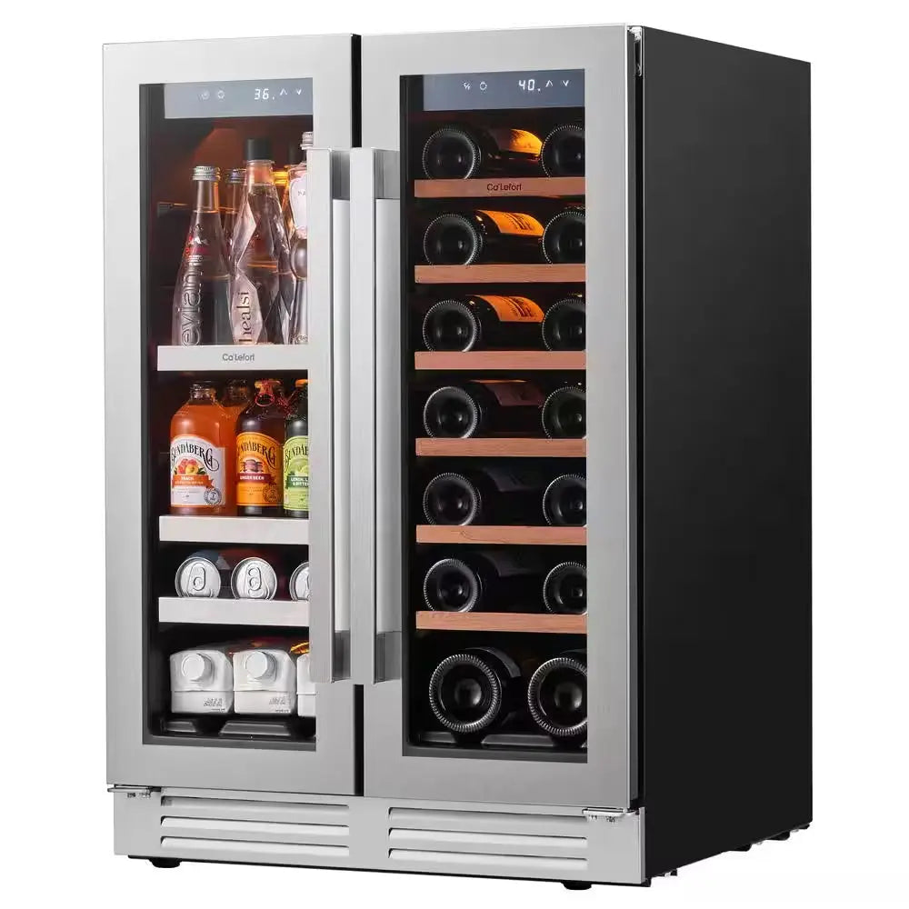 24 In. 20-Bottle Wine and 60 Can Beverage Cooler Dual Zone Refrigerator Under-Counter or Freestanding French Door Fridge | Fridge.com