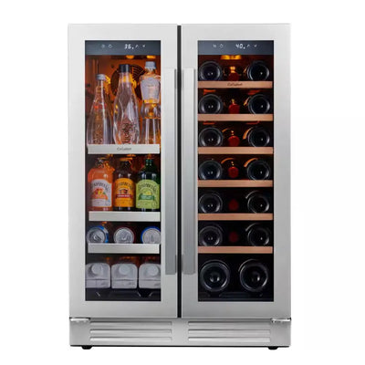 24 In. 20-Bottle Wine and 60 Can Beverage Cooler Dual Zone Refrigerator Under-Counter or Freestanding French Door Fridge | Fridge.com