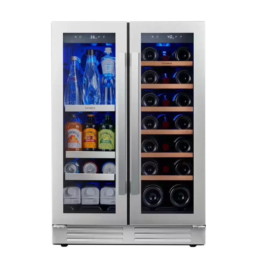 24 In. 20-Bottle Wine and 60 Can Beverage Cooler Dual Zone Refrigerator Under-Counter or Freestanding French Door Fridge | Fridge.com