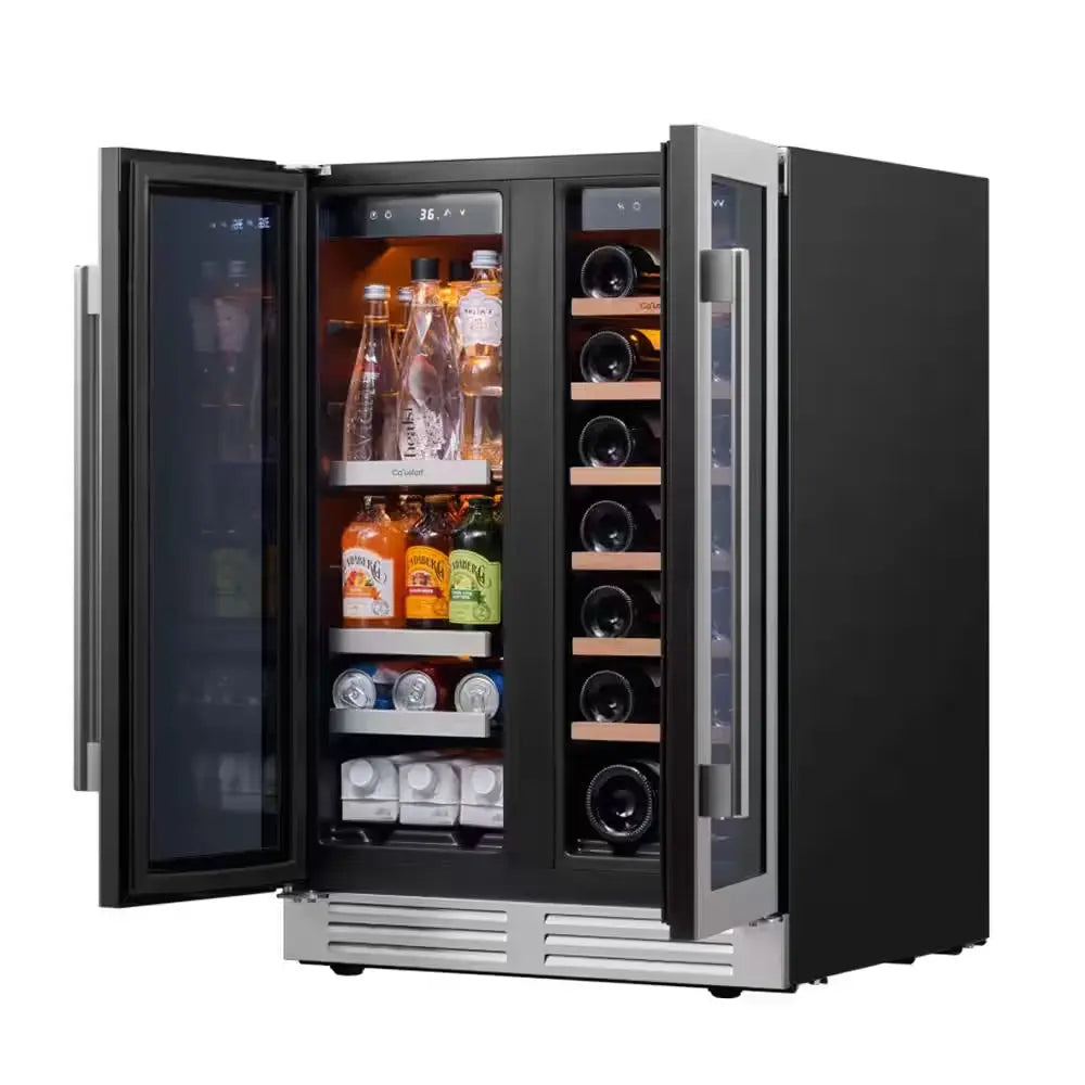 24 In. 20-Bottle Wine and 60 Can Beverage Cooler Dual Zone Refrigerator Under-Counter or Freestanding French Door Fridge | Fridge.com