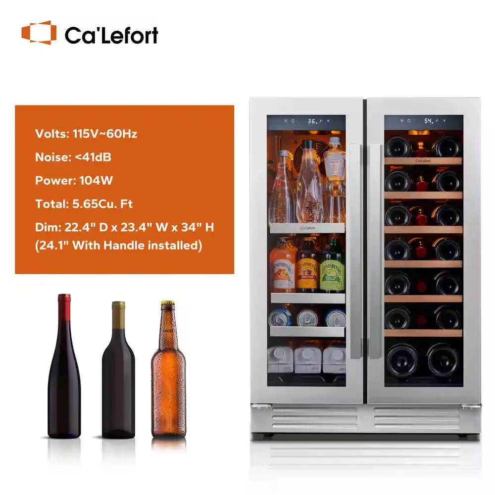 24 In. 20-Bottle Wine and 60 Can Beverage Cooler Dual Zone Refrigerator Under-Counter or Freestanding French Door Fridge | Fridge.com