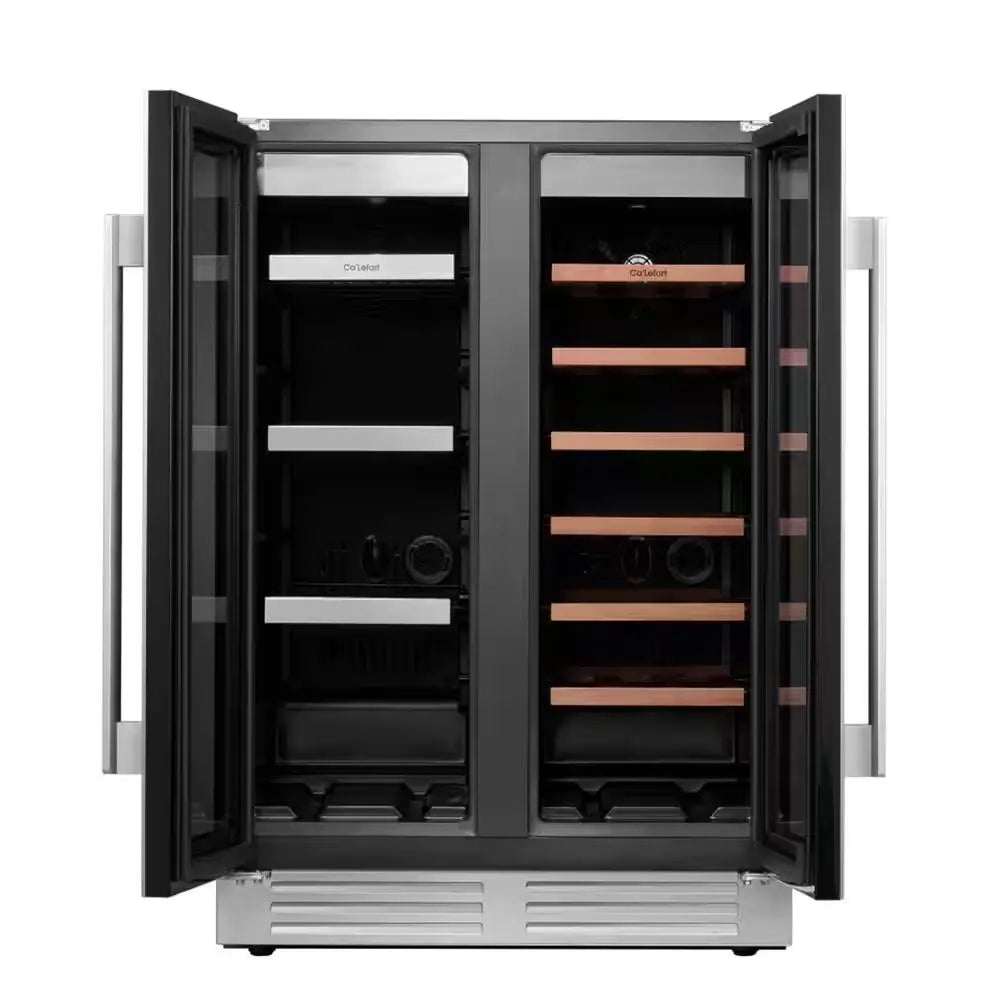 24 In. 20-Bottle Wine and 60 Can Beverage Cooler Dual Zone Refrigerator Under-Counter or Freestanding French Door Fridge | Fridge.com