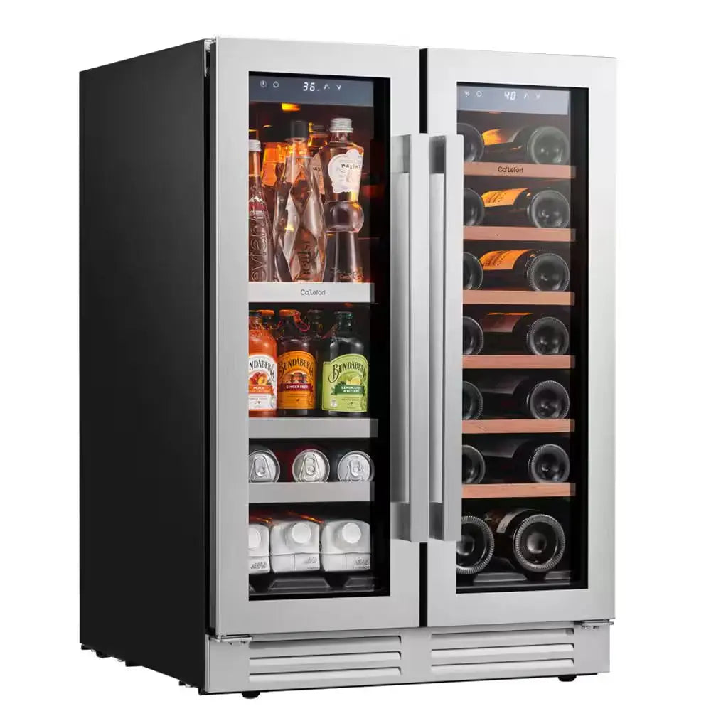 24 In. 20-Bottle Wine and 60 Can Beverage Cooler Dual Zone Refrigerator Under-Counter or Freestanding French Door Fridge | Fridge.com