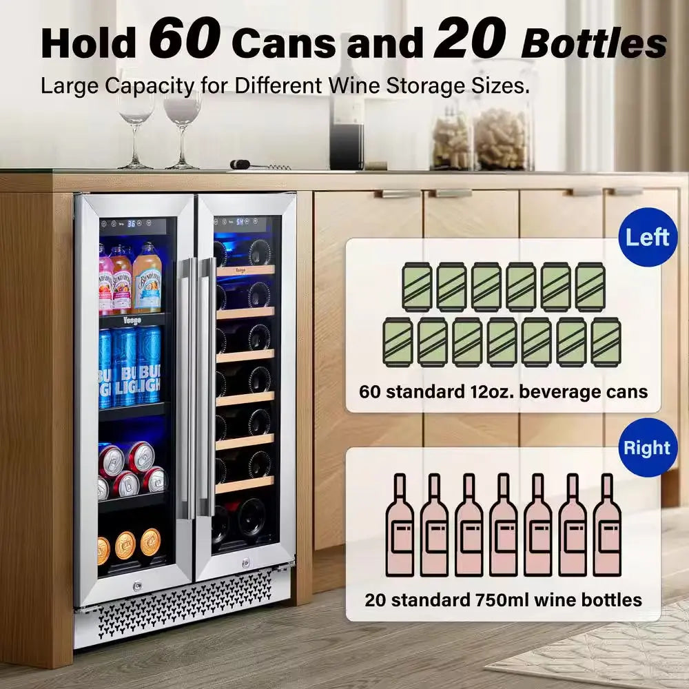 24 In. 20-Bottles Wine and 60-Cans Beverage Cooler Dual Zone Refrigerator Built-In or Freestanding Fridge Frost Free | Fridge.com