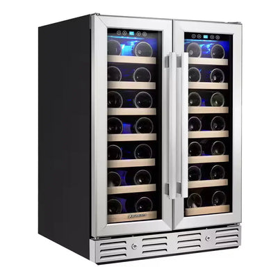 24 In. 40-Bottle Wine Cooler Built-In Two Door Dual Zone, Stainless Steel Door and Handle | Fridge.com